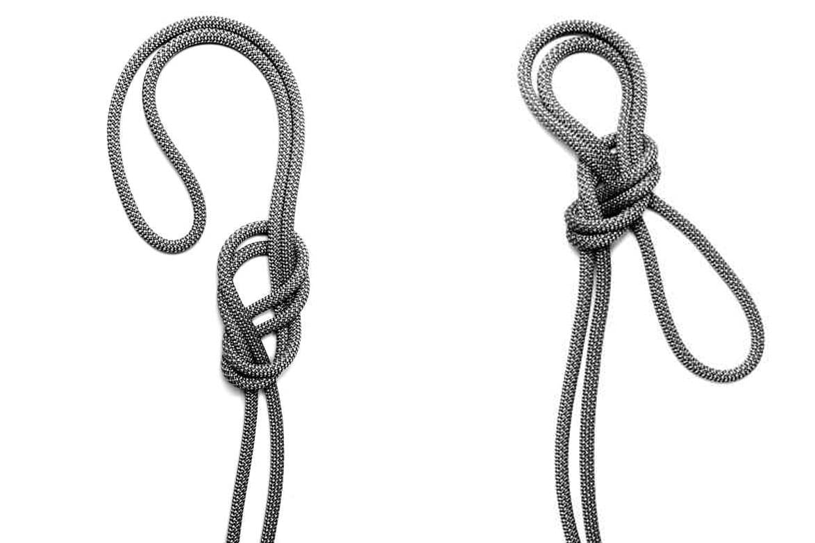 Il nodo delle guide doppio con frizione è ottimo per la realizzazione di una sosta con due punti di ancoraggio con un’unica corda. Le due asole possono essere regolate separatamente per un sistema equilibrato. In mancanza di imbracatura può essere utilizzato per ottenere dei cosciali e costruire un’imbracatura di emergenza anche con la stessa corda di cordata. Sul ramo finale della corda realizza un nodo delle guide con frizione. Tira l’asola verso l’alto per poi farla ripassare all’interno del nodo verso il basso, in questo modo si ottengono due asole. Prendi l’asola in basso e falla ruotare dietro alle asole in alto per poi metterla in basso in modo che sia vicina al nodo. Tira le due asole in alto in modo da chiudere il nodo con l’asola in basso che va a serrarsi ed in alto ottieni due asole dove inserire le protezioni o da usare come cosciali.